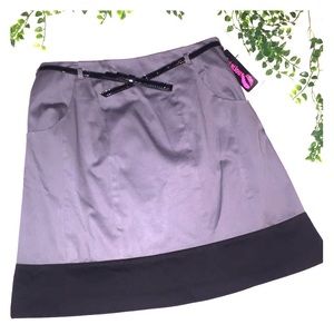 Belted Grey & Black A-Line Skirt